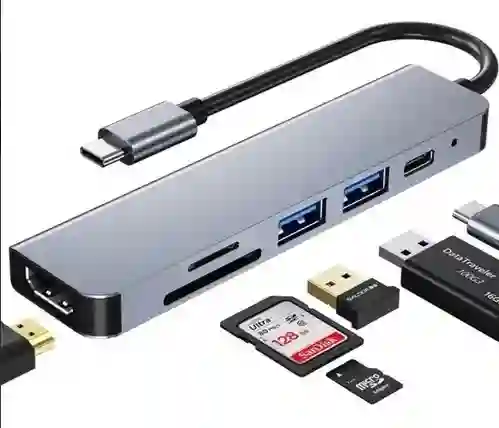 Hub Adaptador Usb-c 6 En 1 (hdmi,2x Usb 3.0, Tf, Sd, Usb-c)