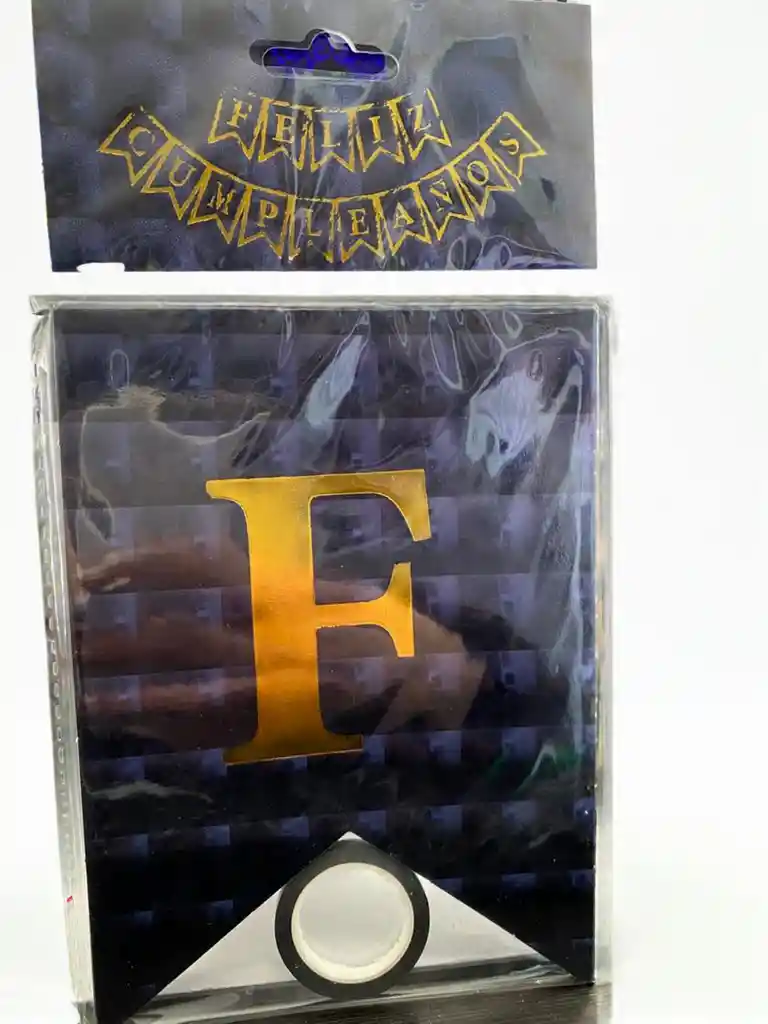 Letrero Feliz Cumpleaños Holografico Tipo Banderin Color Negro