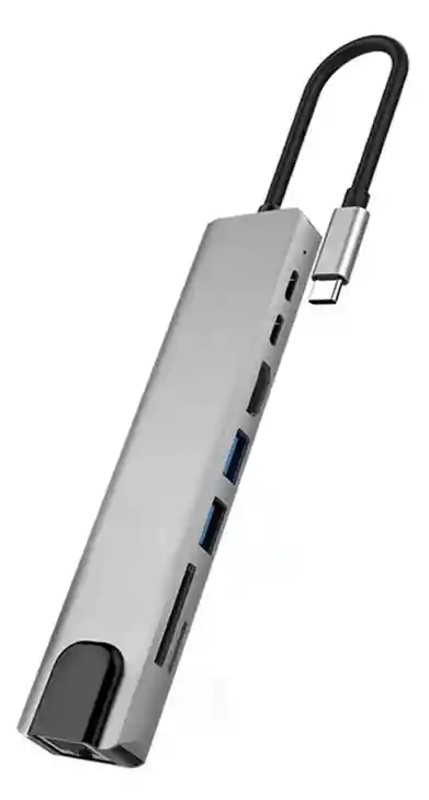 Adaptador 8 En 1 Tipo C Lan Tf Sd Hdmi Usb Pd Hub