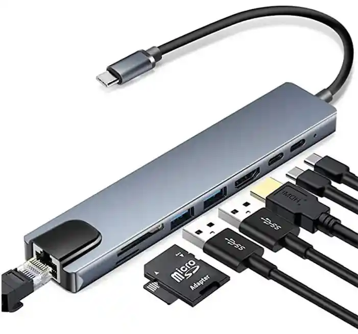 Adaptador 8 En 1 Tipo C Lan Tf Sd Hdmi Usb Pd Hub