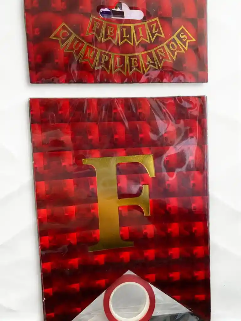 Letrero Feliz Cumpleaños Holografico Tipo Banderin Color Rojo