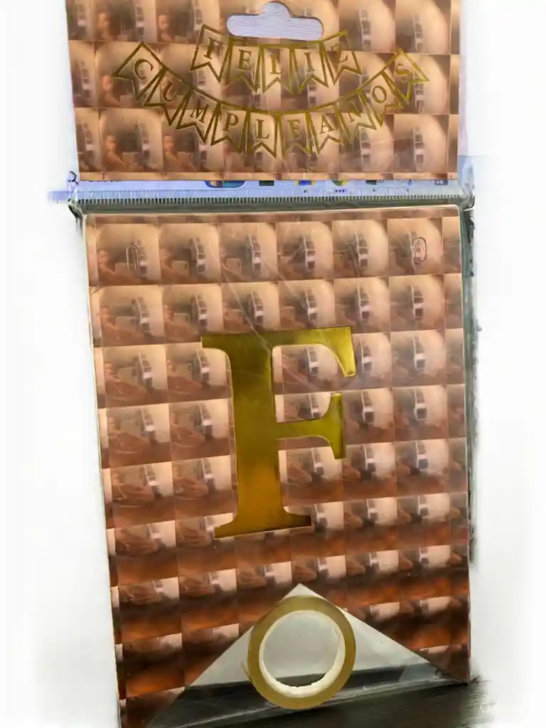 Letrero Feliz Cumpleaños Holografico Tipo Banderin Color Oro Rosa