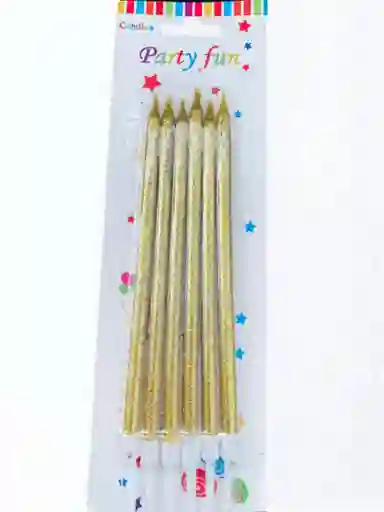 Vela Para Torta De Cumpleaños Por 6 Unidades Diseño Escarchada Larga Para Tortas Color Dorado