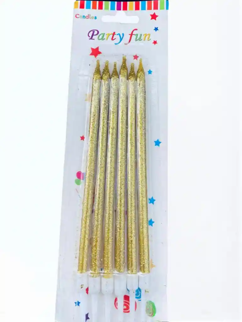 Vela Para Torta De Cumpleaños Por 6 Unidades Diseño Escarchada Larga Para Tortas Color Dorado