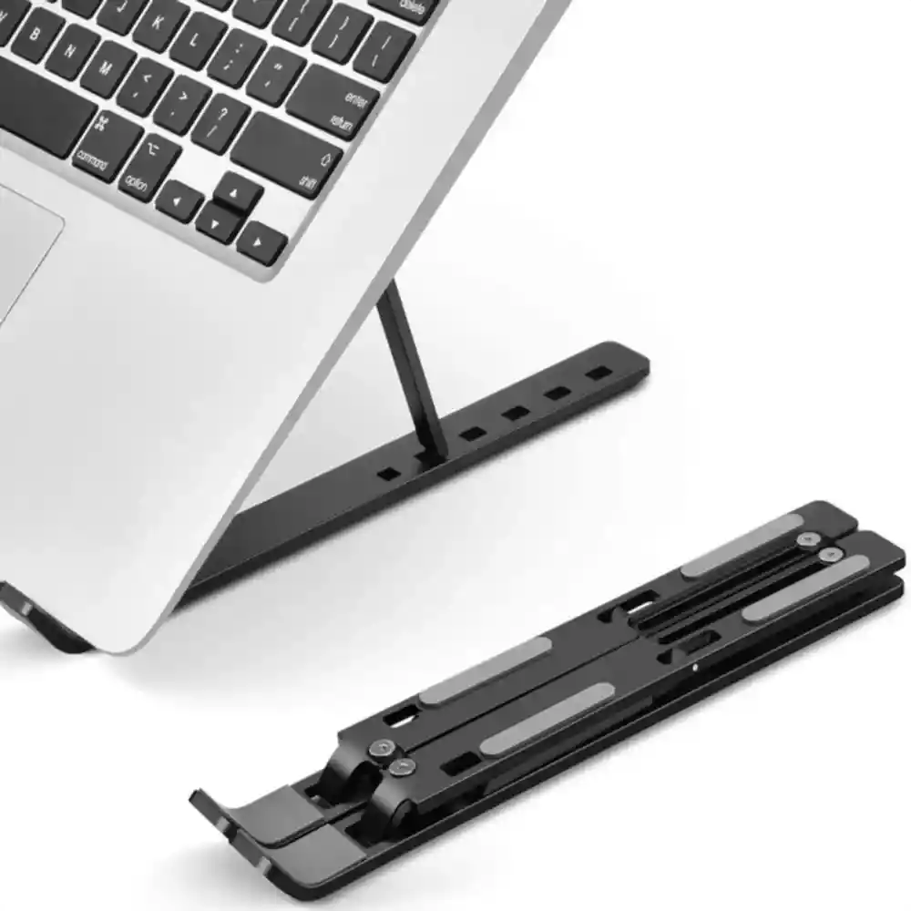 Base Soporte Portatil En Aluminio Para Portátil Ergonómica Reclinable 7 Niveles Negra