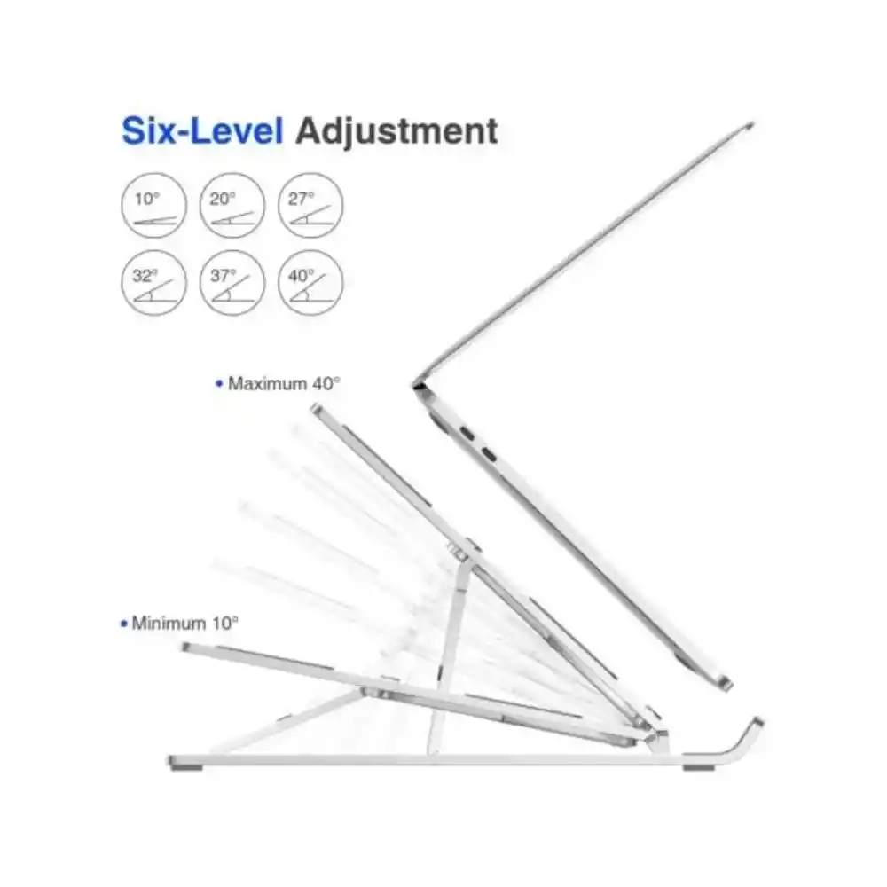 Base Soporte Portatil En Aluminio Para Portátil Ergonómica Reclinable 7 Niveles Negra