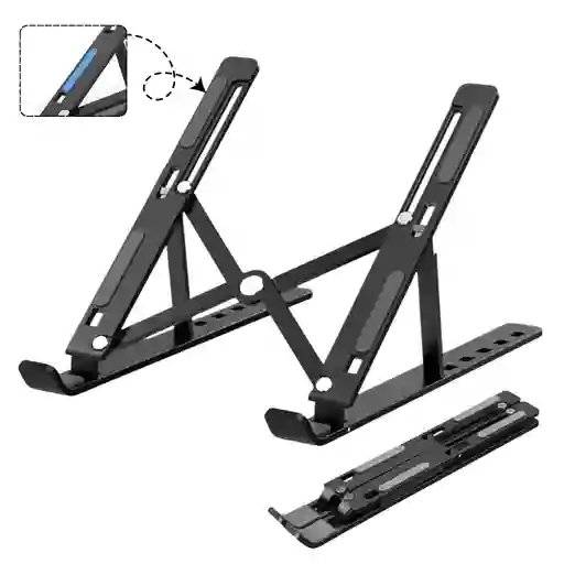 Base Soporte Portatil En Aluminio Para Portátil Ergonómica Reclinable 7 Niveles Negra