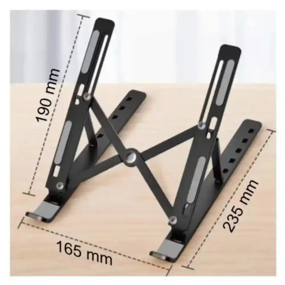 Base Soporte Portatil En Aluminio Para Portátil Ergonómica Reclinable 7 Niveles Negra