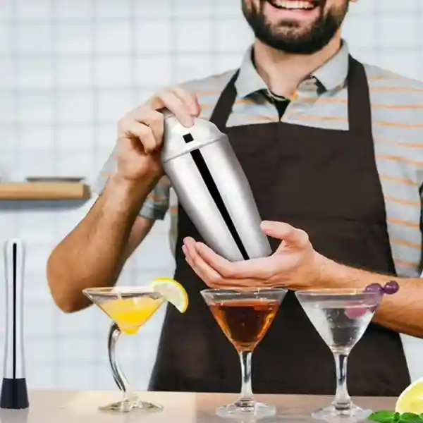 Set X12 Piezas Utensilios Bartender Coctelera Bar Inoxidable Bambu