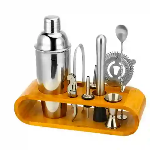 Set X12 Piezas Utensilios Bartender Coctelera Bar Inoxidable Bambu
