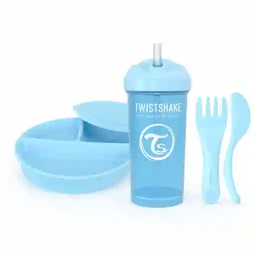 Combo Twistblue Plato , Cubiertos Y Vaso Pitillo