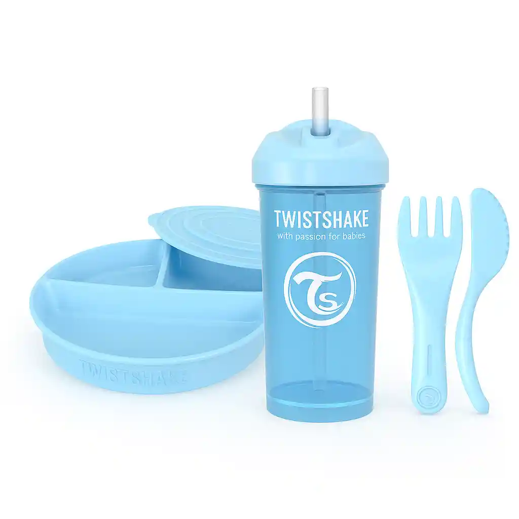 Combo Twistblue Plato , Cubiertos Y Vaso Pitillo