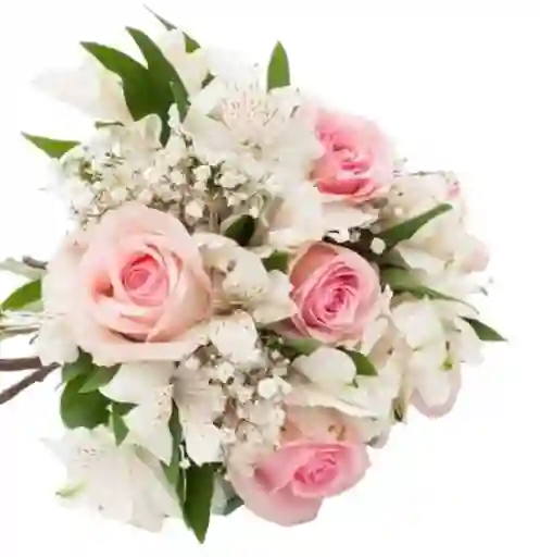 Bouquet De 4 Rosas Rosadas Y Astromelias