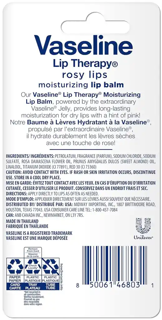 Vaseline Lip Therapy Rosy Lips Bálsamo Labial Hidratante Pack X 2
