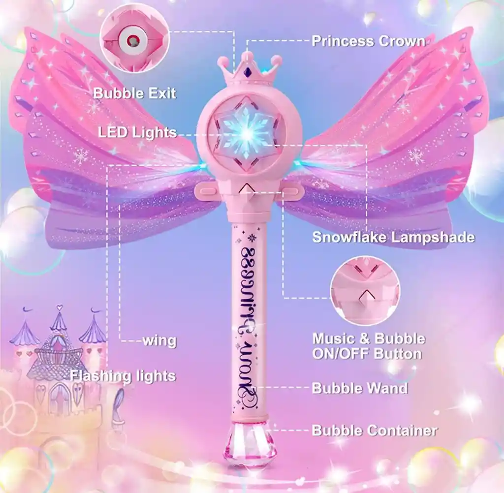 Varita Mágica De Burbujas Princess Crown Con Luces Y Música