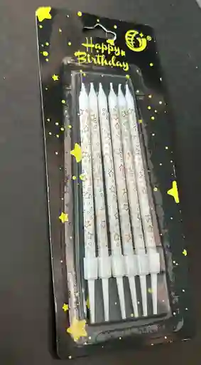 Vela Cumpleaños Corta X6 Blanca Estrellas Doradas