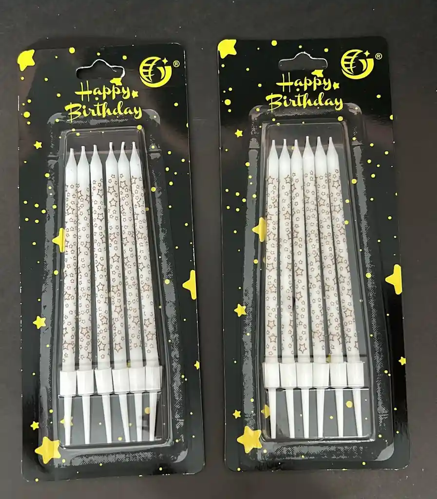 Vela Cumpleaños Corta X6 Blanca Estrellas Doradas