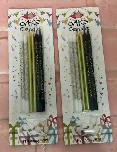 Vela Cumpleaños Larga X6 Escarchada Dorada / Blanca / Negra