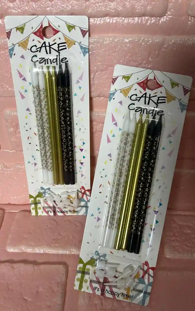 Vela Cumpleaños Larga X6 Escarchada Dorada / Blanca / Negra