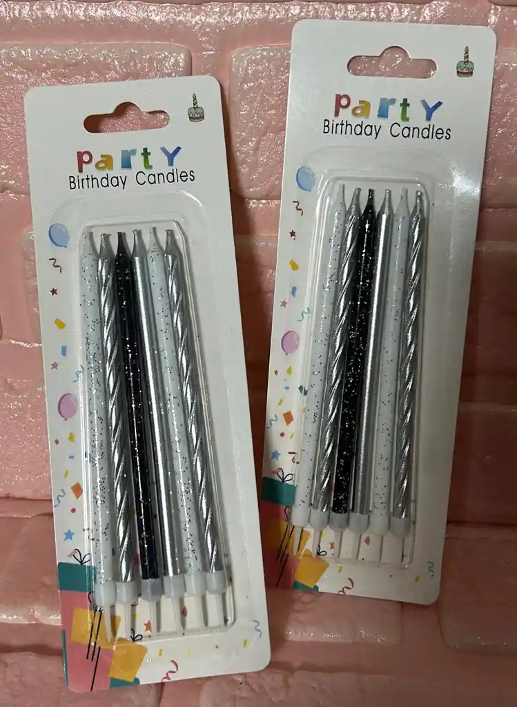 Vela Cumpleaños Larga X6 Escarchada Plateada / Blanca / Negra