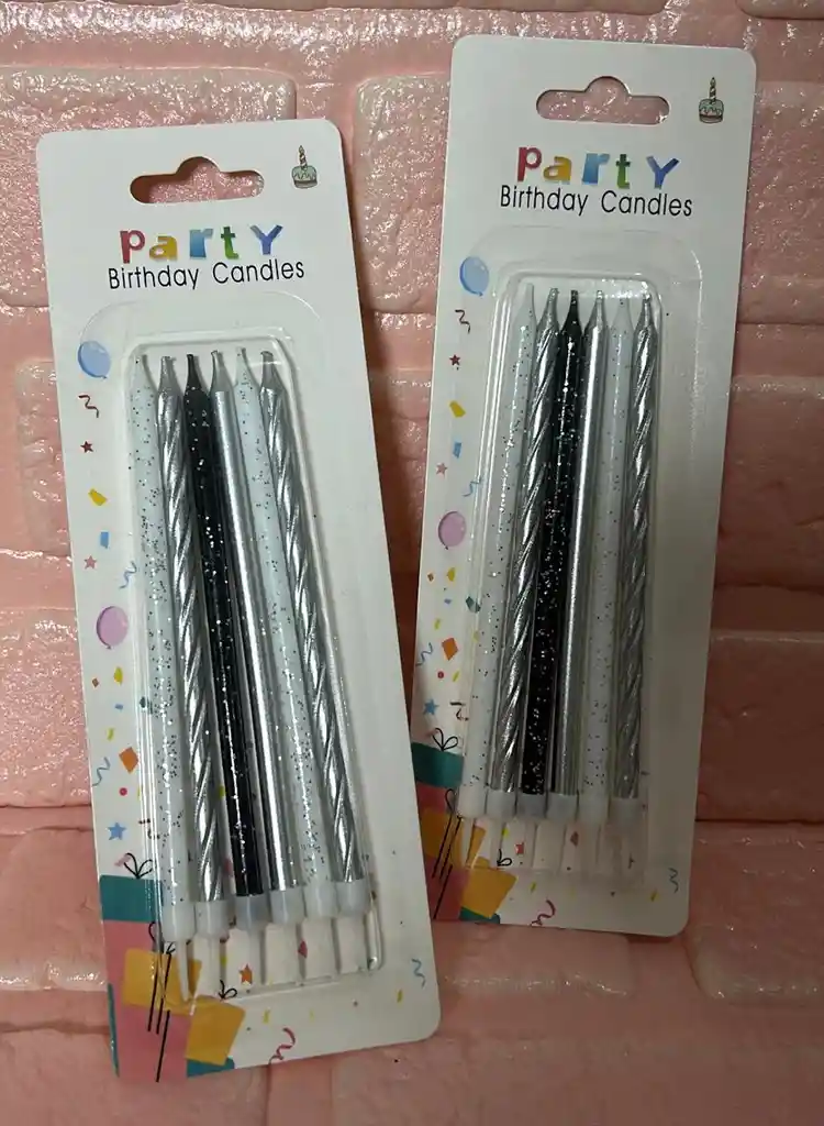 Vela Cumpleaños Larga X6 Escarchada Plateada / Blanca / Negra