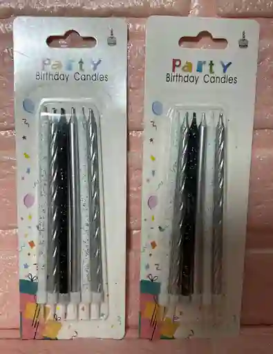 Vela Cumpleaños Larga X6 Escarchada Plateada / Blanca / Negra