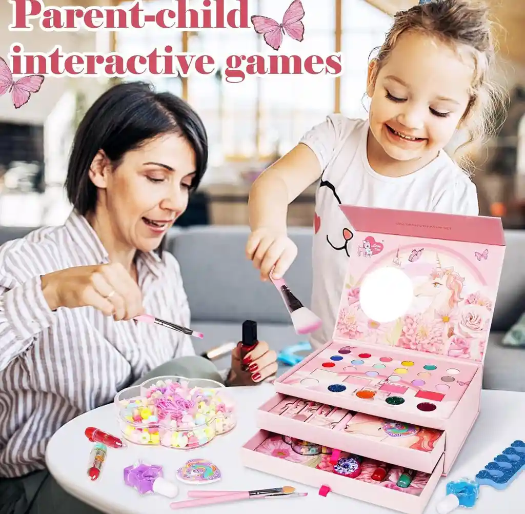 Maquillaje Para Niñas Kit Peinados Uñas 3 En 1 Unicornio