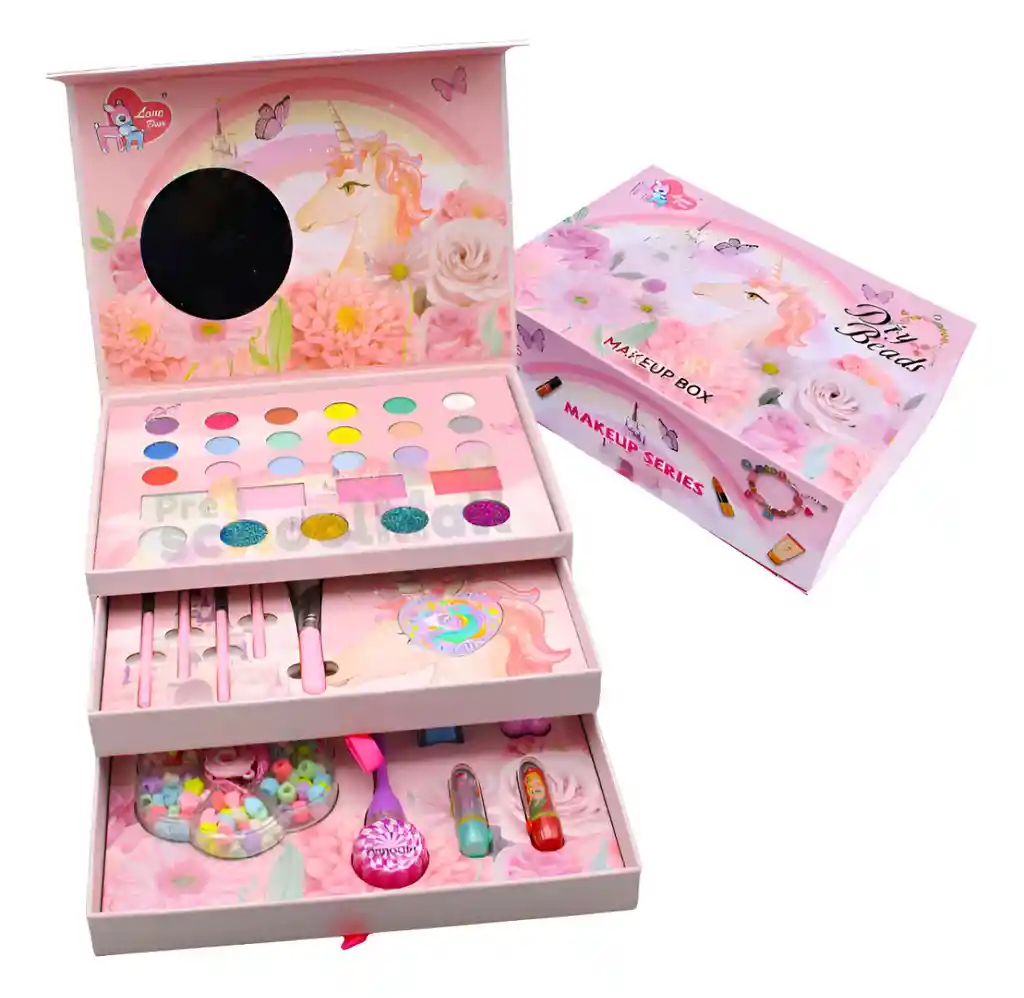 Maquillaje Para Niñas Kit Peinados Uñas 3 En 1 Unicornio