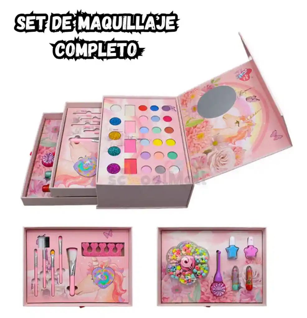 Maquillaje Para Niñas Kit Peinados Uñas 3 En 1 Unicornio