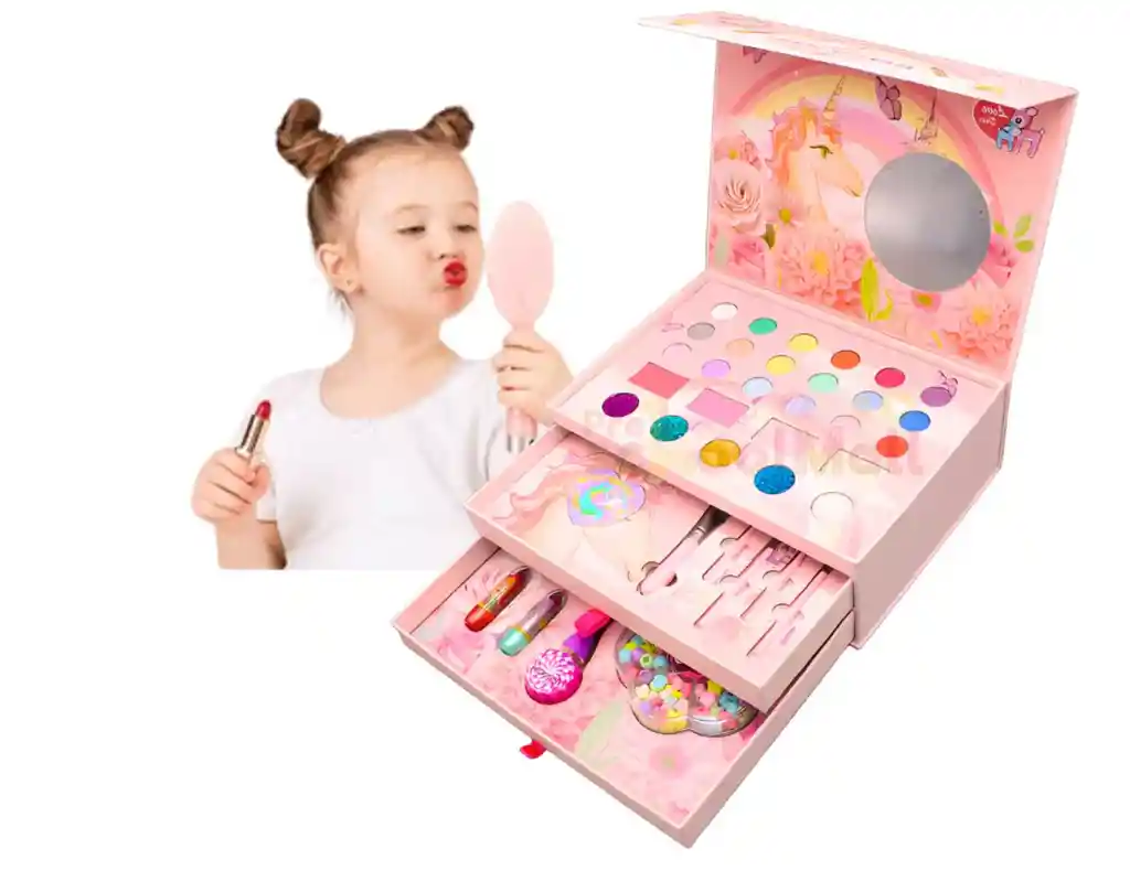 Maquillaje Para Niñas Kit Peinados Uñas 3 En 1 Unicornio
