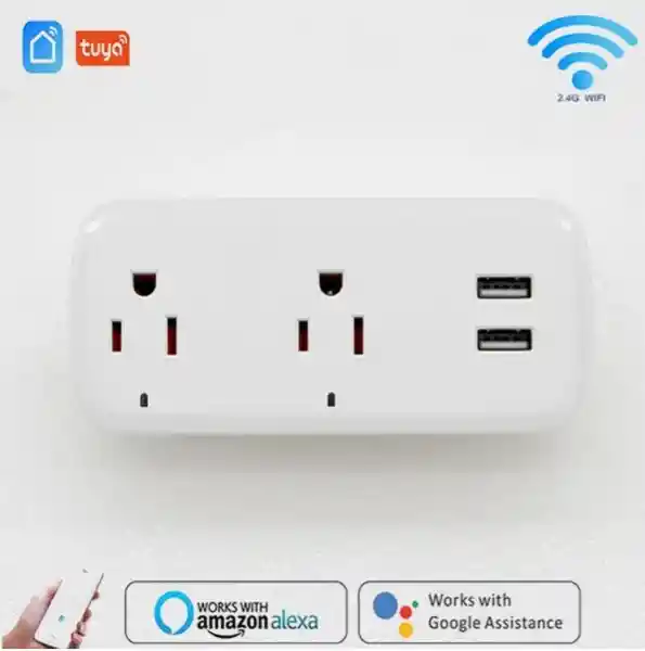 Enchufe Tomacorriente Inteligente Doble Con 2 Puertos Usb Wifi