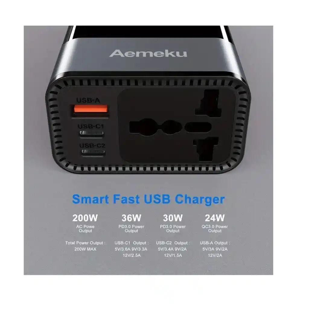 Inversor De Corriente Para Carro 200w Usb 2tipo C Pantalla