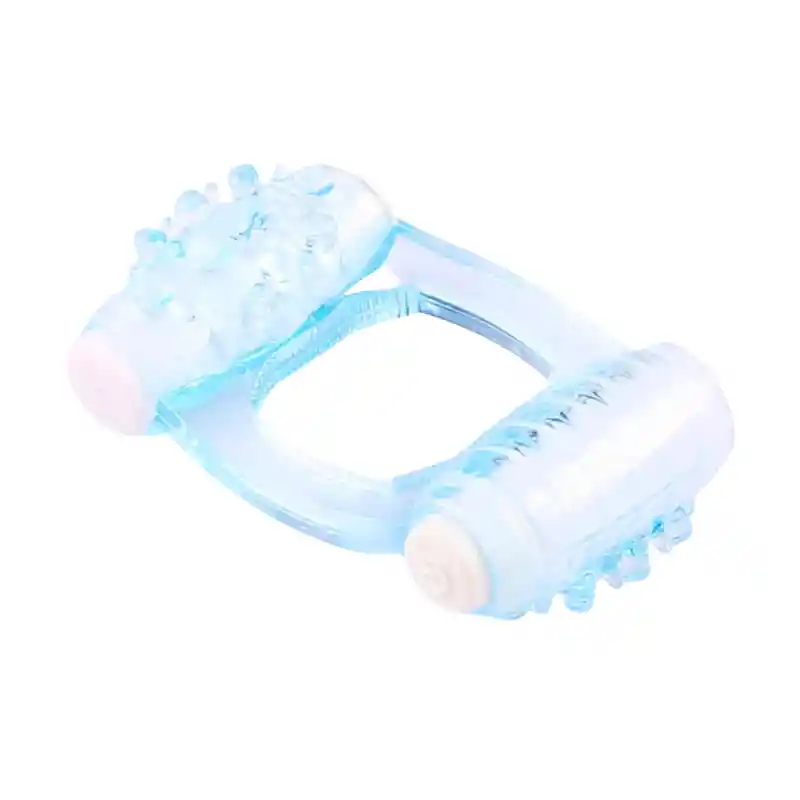 Anillo Vibrador Doble Bala Ajustable Azul