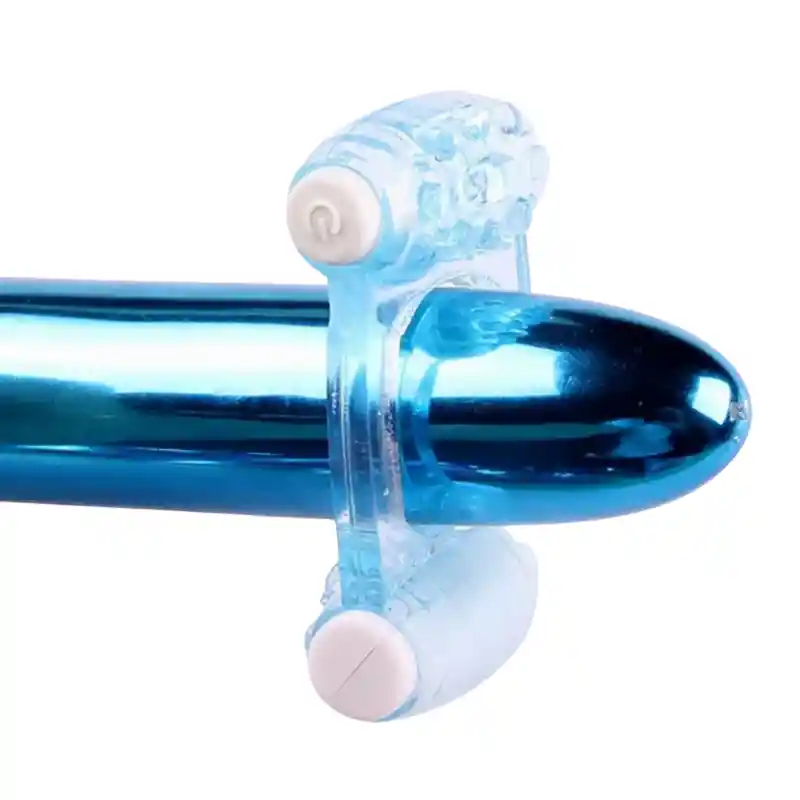 Anillo Vibrador Doble Bala Ajustable Azul