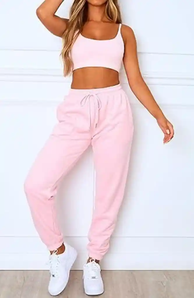 Joggers Deportivos Bolsillos De Cremallera Color Rosado