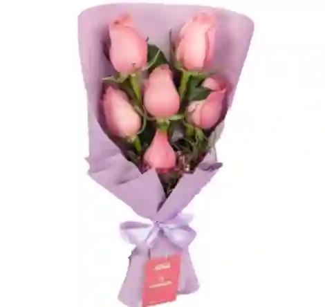 Regalo Para Novia - Ramo O Bouquet Alargado De 6 Rosas Rosadas