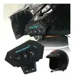 Intercomunicador Auriculares Casco Bluetooth Bt12 Moto Música Color Negro