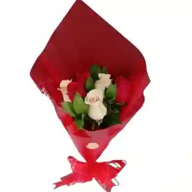 Flores Para Novia - Ramo 6 Rosas Rojas Y Blancas