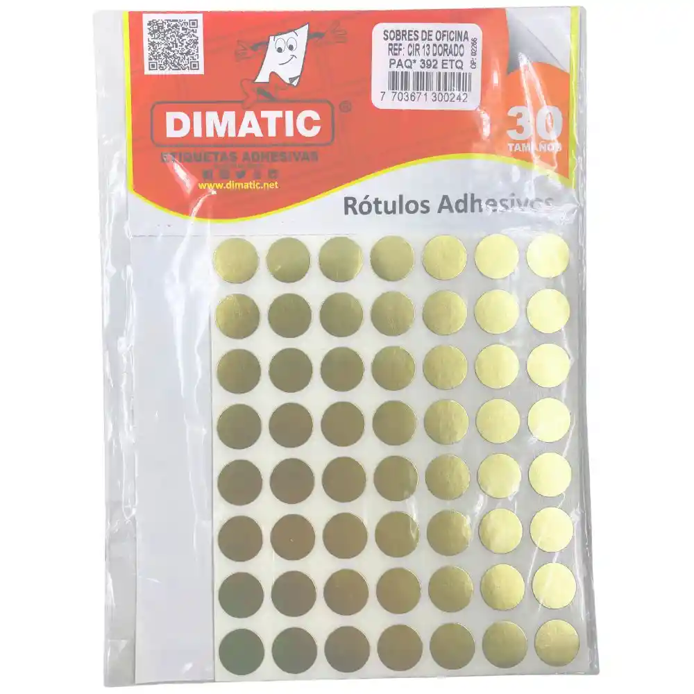 Rotulo Autoadhesivos Circulos De 1,3cm - X392, Dorado