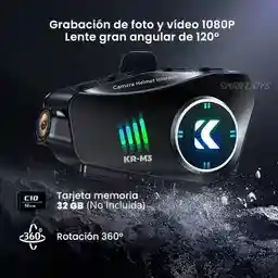 Intercomunicador Con Cámara Fhd Casco Bluetooth Wifi Kr-m3