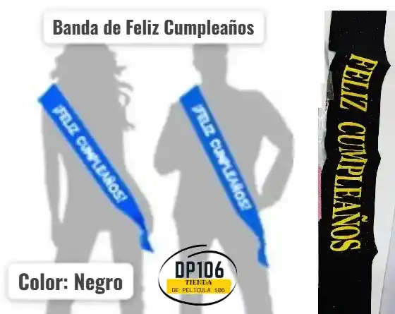 Banda Feliz Cumpleaños Negro Fiesta Cinta