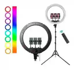Aro De Luz Led Rgb Colores 45cm Incluye Trípode 2.1m Y 3 Bases Para Celular