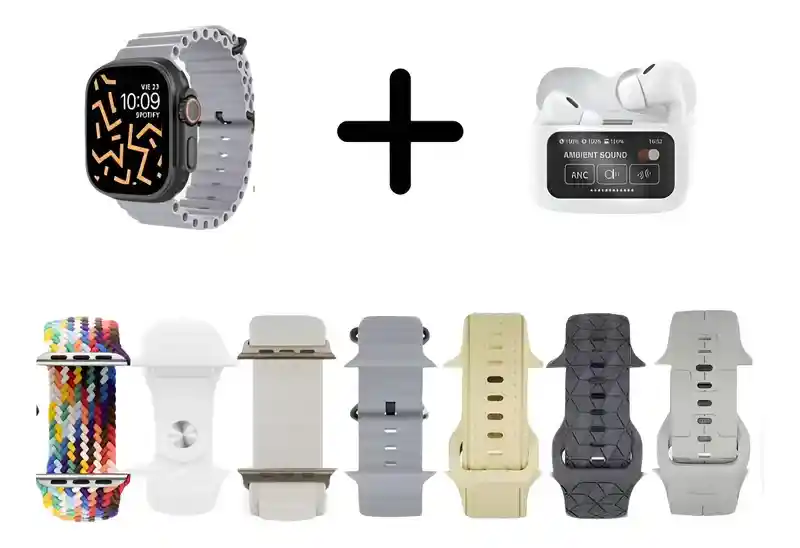 Combo Reloj Inteligente K25 + Audífonos Inalámbricos + 7 Correas Intercambiables