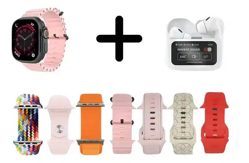 Combo Reloj Inteligente K25 + Audífonos Inalámbricos + 7 Correas Intercambiables