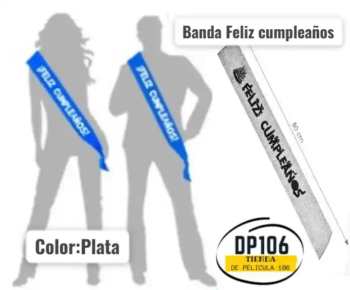 Banda Feliz Cumpleaños Plata Fiesta Cinta
