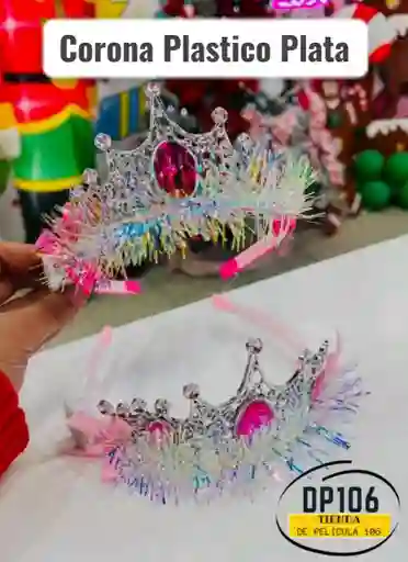 Corona Plastico Plata De Piedras Con Luces
