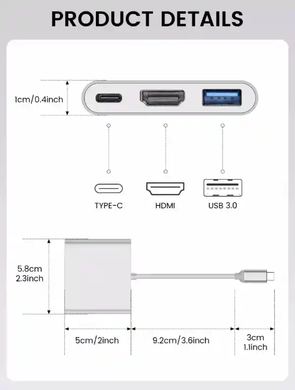 Convertidor Usb 3.1 (tipo C) A Hdmi+usb 3.0+tipo C Pd Color Blanco/gris Compatible Con Macbook