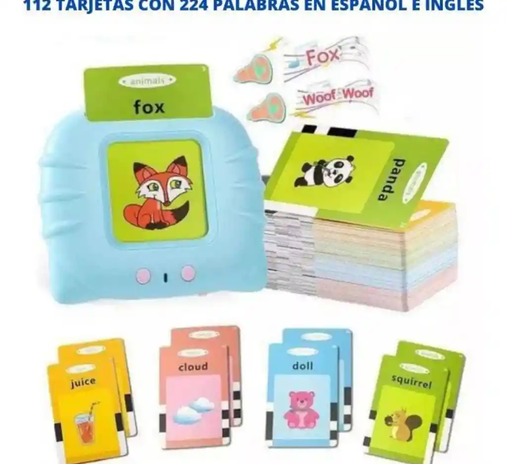 Lector De Tarjetas Español Y Inglés Para Niños 224 Palabras
