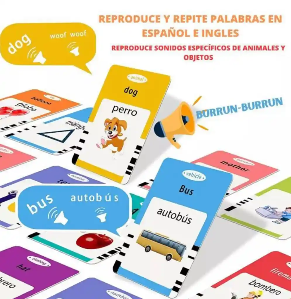 Lector De Tarjetas Español Y Inglés Para Niños 224 Palabras