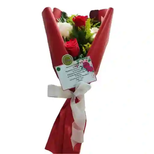 Bouquet De 4 Rosas Rojas Y Blancas